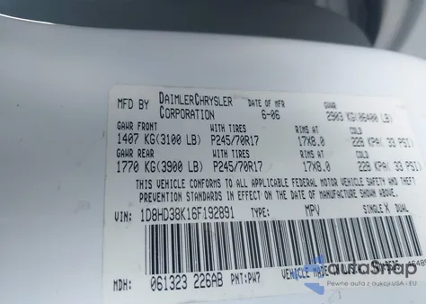 2006 Dodge Durango Sxt из США, поврежденный, VIN 1D8HD38K16F192891